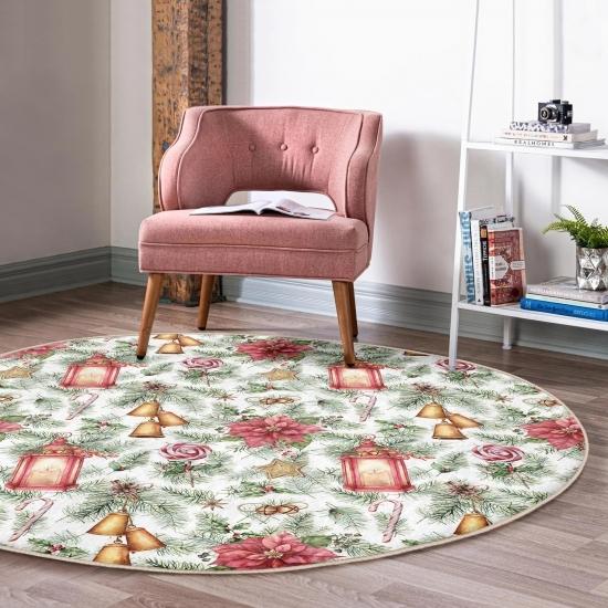 

Candlestick Design Christmas Concept Digital Printed Claret Red Outdoor Washable Non-Slip Base Round Carpet Deymend