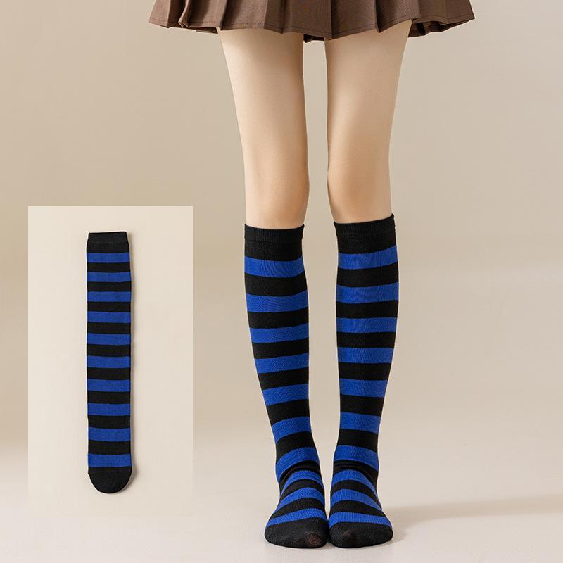1 Paar knielange schwarze weiße rosa Wadenstrümpfe warme gestreifte Socken für Jungen Mädchen japanischer Stil bunte gestreifte Socken