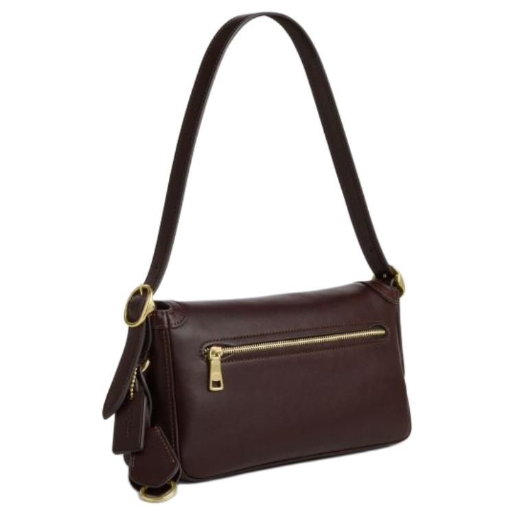 Coach Dark Brown Leather Flap Shoulder Bag with Gold Hardware for Daily Use