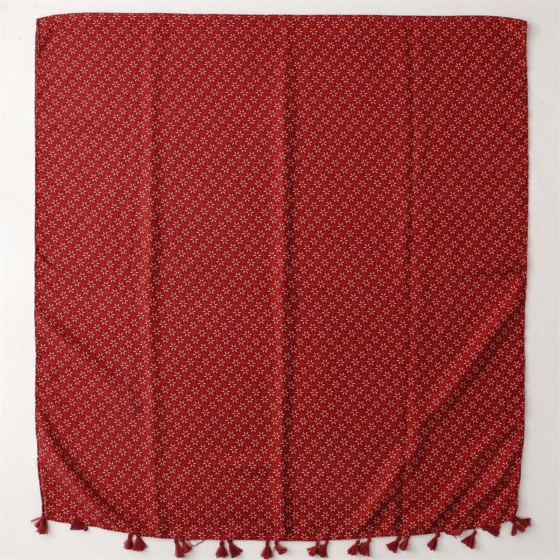 Retro Bohemian Ethnic Cotton Linen Scarf with Hexagram Tassels