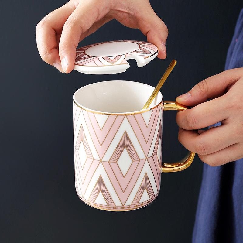 British Style Mug Couple Pair Cup Ceramic Water Cup Office Mug Coffee Cup High-End Covered Souvenir