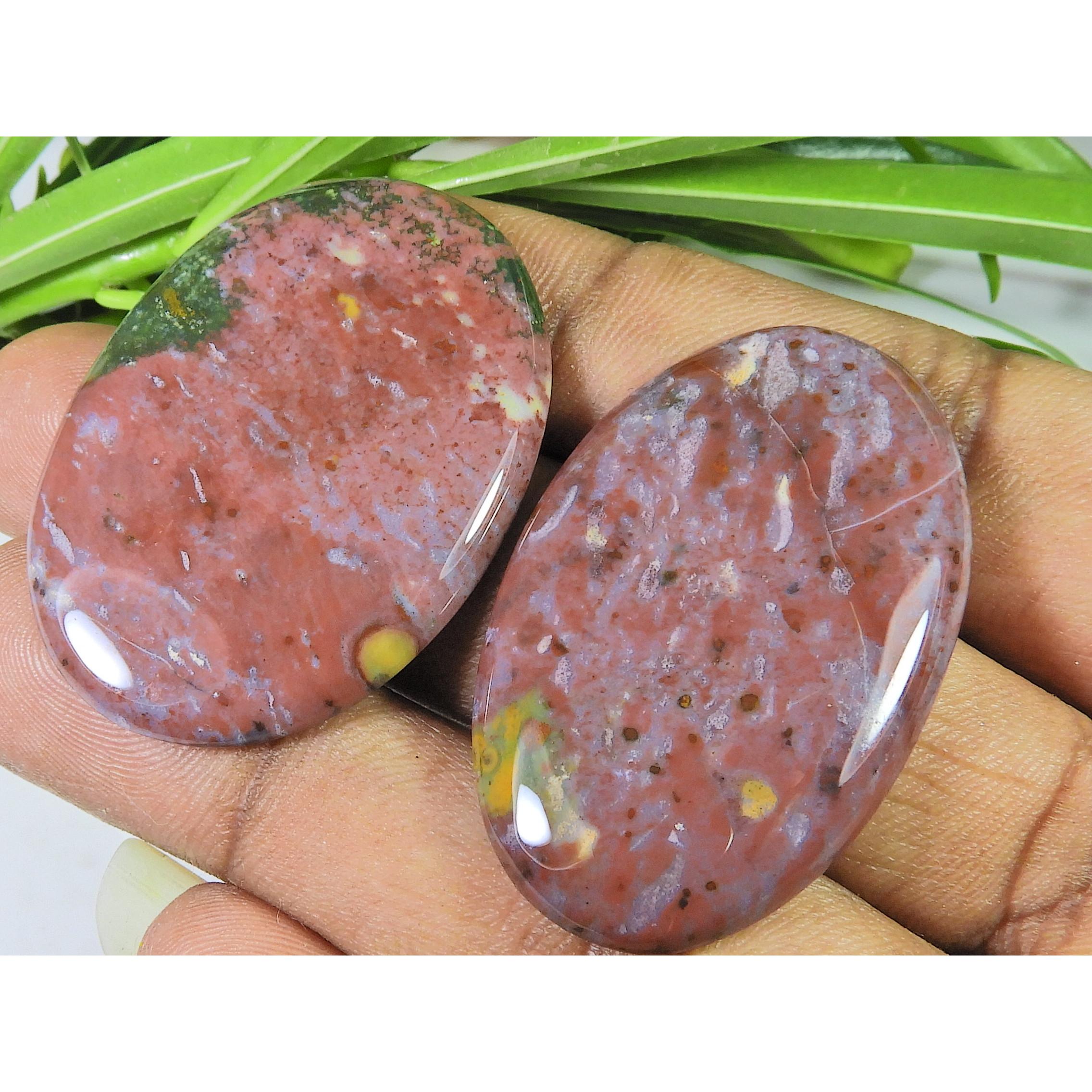 

2 Pcs OVAL NATURAL RED BLOODSTONE METAPHYSICALLY CABOCHON GEMSTONE 42-42 MM SK-923