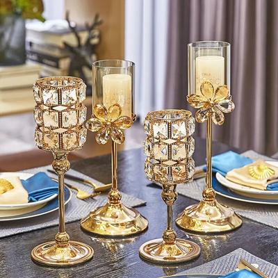 Nordic Luxury Golden Crystal Glass Candle Holder Wedding Centerpiece Table Decor Coffee Candelabra Home Decoration