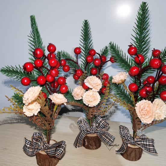 Miniatur-Weihnachtsblume, niedlich, realistisch aussehend, leicht, Mini-Weihnachtsbaum, Mini-Weihnachtsbeeren-Kiefernbaum, Festival, florale Ornament-Dekoration