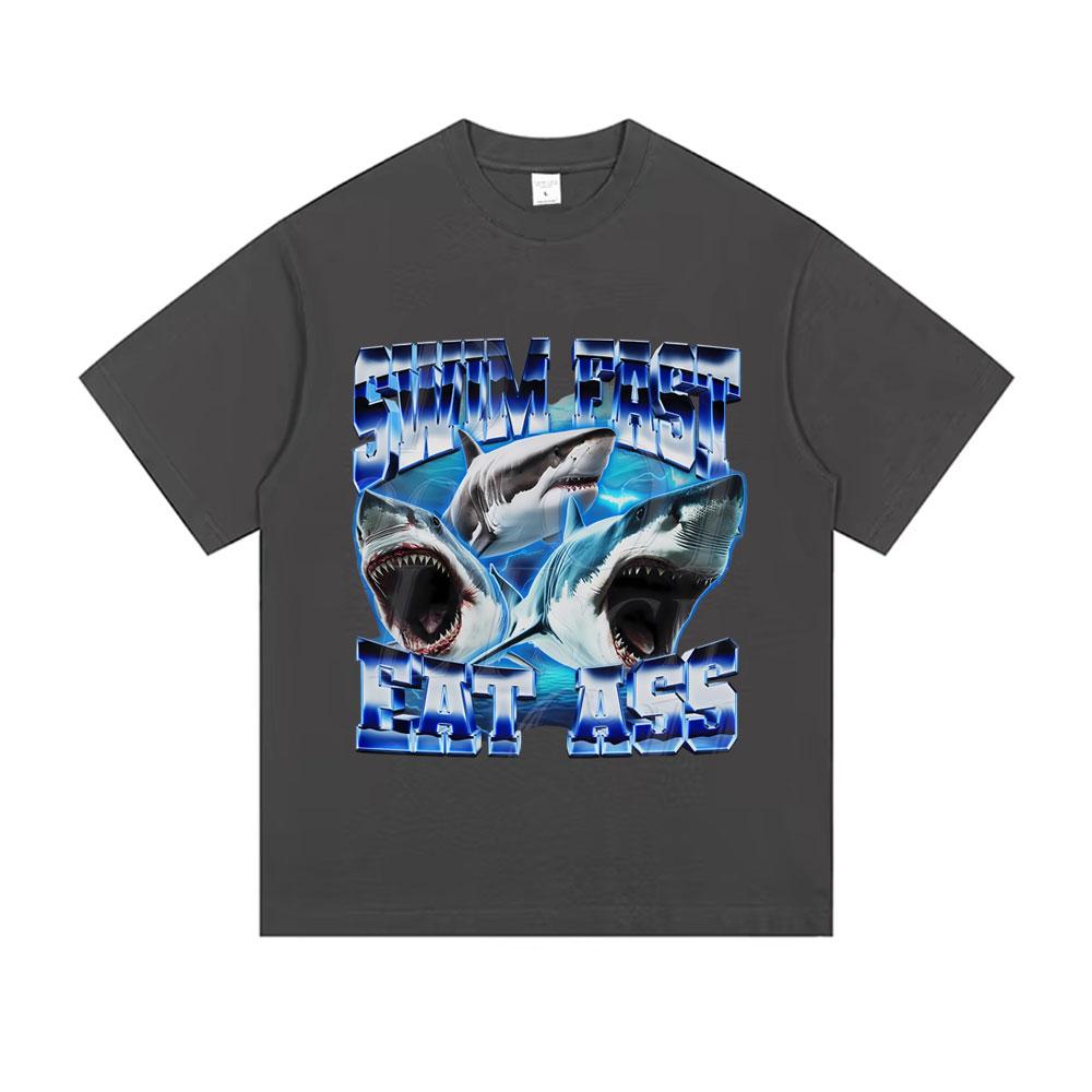 Tralalero Tralala Funny Swim Fast Eat Ass Shark Graphic T Shirts Men Women Summer Casual Humor Short Sleeve Male Fashion Tshirt