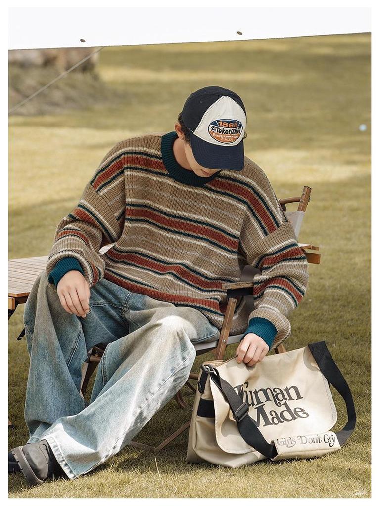 Mountain Style Retro Colorblock Stripe Sweater - Trendy American Knitwear for Couples (Autumn/Winter)