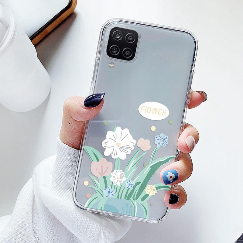 Phone Case For Samsung A12 M12 F12 Floral Silicon Cover For Samsung Galaxy A12 5G Fundas Coque Transparent Soft Capas Flower TPU