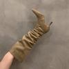 High-heeled khaki knee-piled boots women's shoes 2025 new autumn and winter pointed thin long tube knight boots