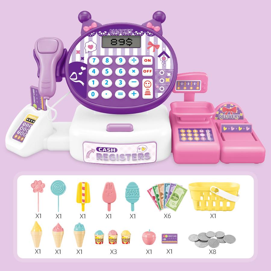 Kids Play House Food Convenience Store Cash Register Toy Simulation Supermarket Cash Register Computer Set Cartoon Girl Toy Gift