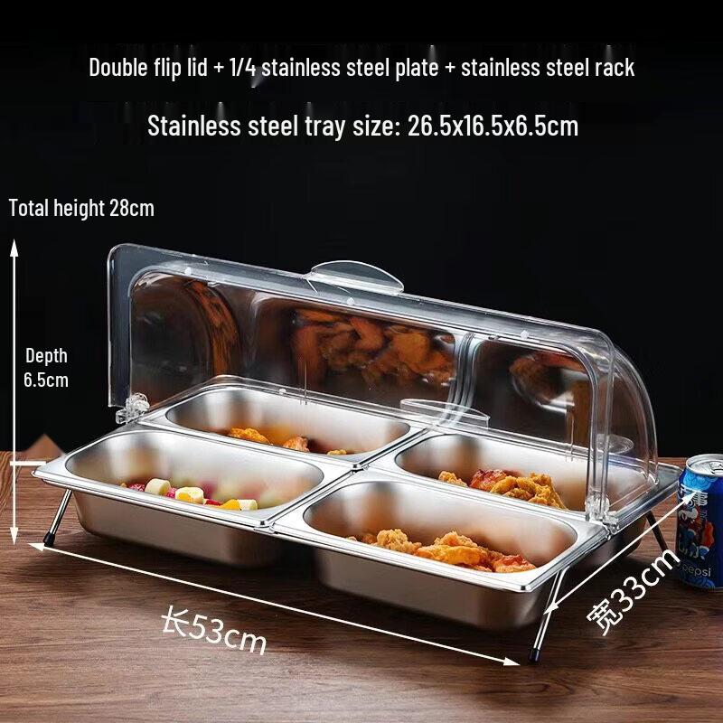 Rectangular Stainless Steel Food Display Tray with Transparent Lid