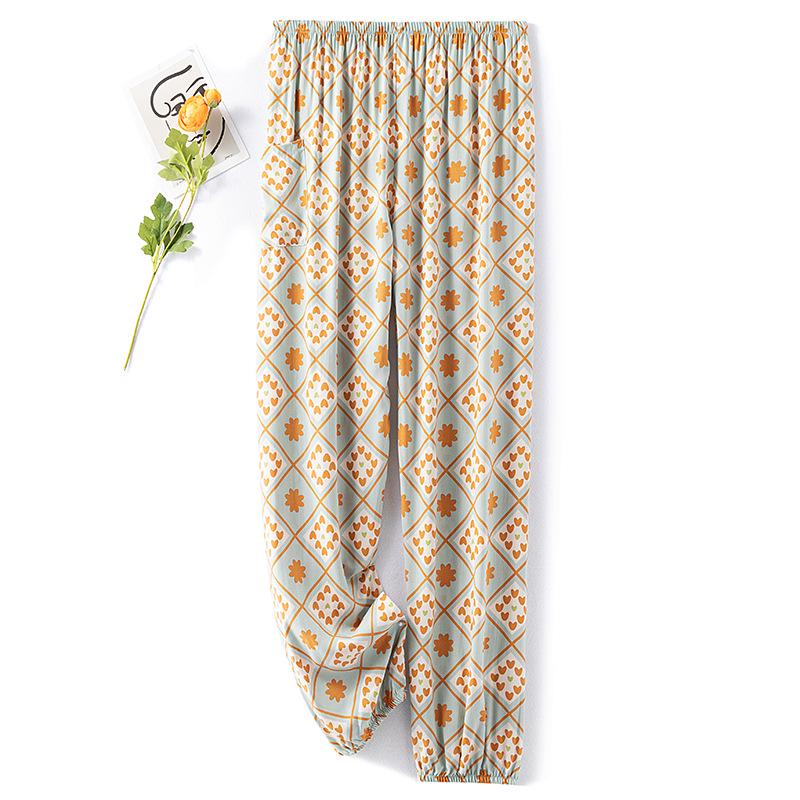 

Женские летние пижамные брюки из хлопка и шелка: Легкий, Защита от комаров, Свободный крой, Эластичная щиколотка, Пляжная или домашняя одежда. One Size