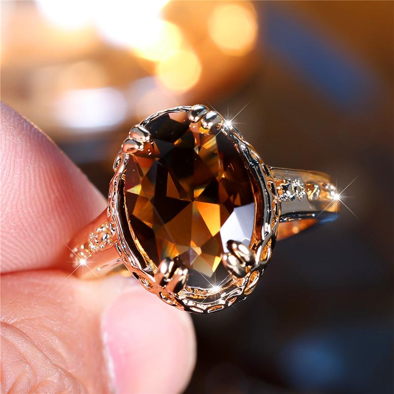 Luxury Male Female White Zircon Stone Ring Trendy Yellow Gold Color Engagement Cute Bride Wedding Jewelry Gift For Women Men