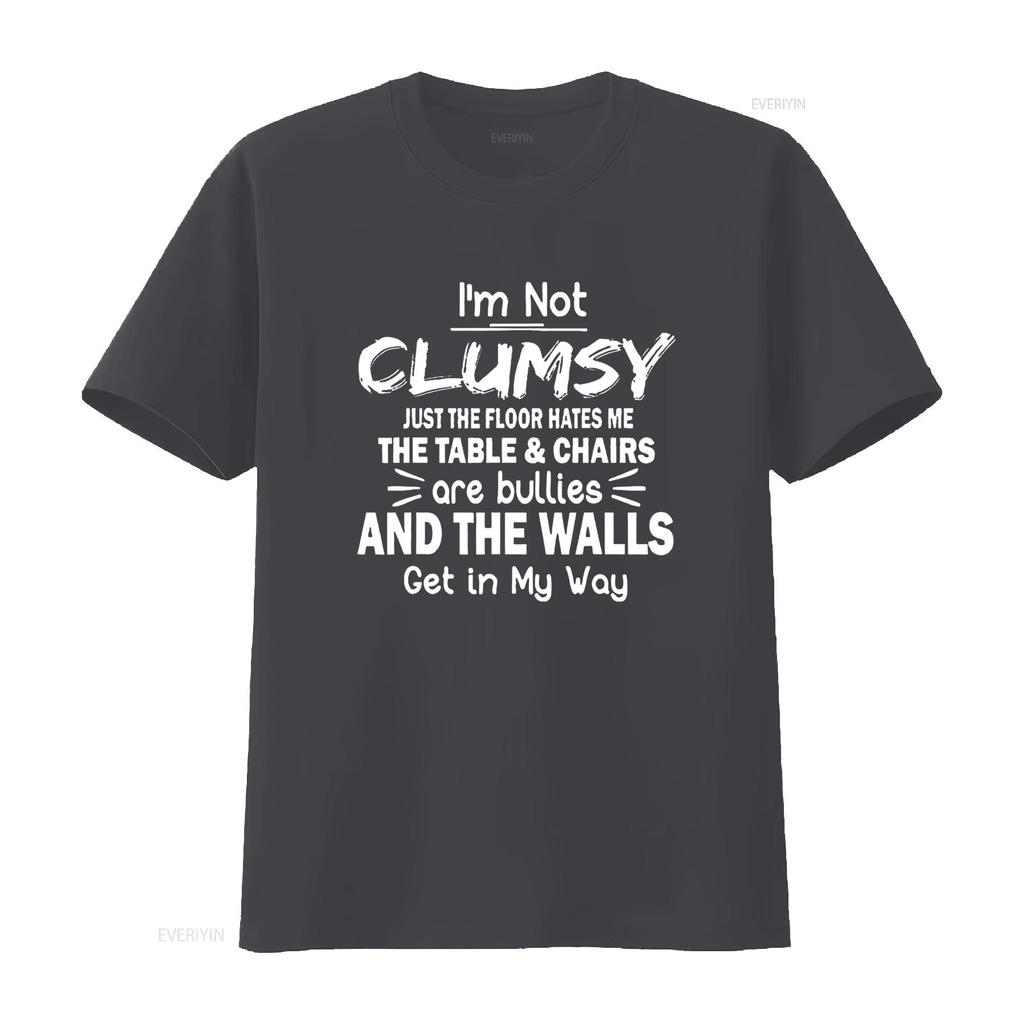 T Shirt for Women I M Not Clumsy Funny Sayings Sarcastic Short Sleeved O Neck Top Black 4X Large Vintage Washed Soft Streetwear