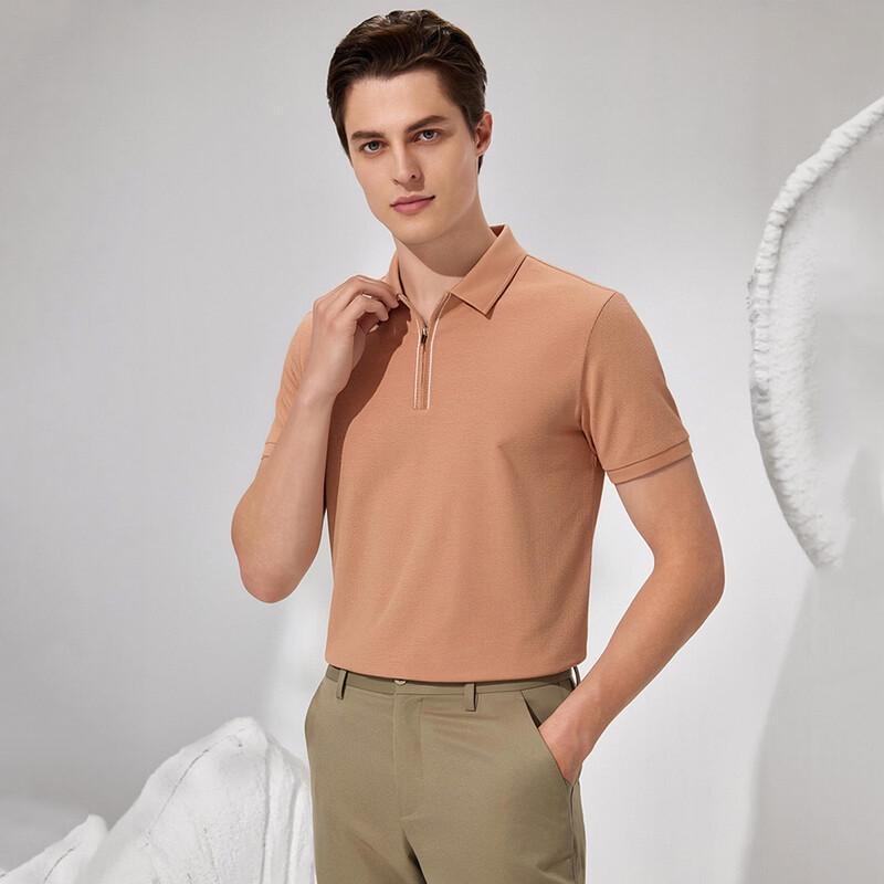 JOW Men's Light Luxury Zip Collar Cotton-Linen Blend Polo Shirt with Silk