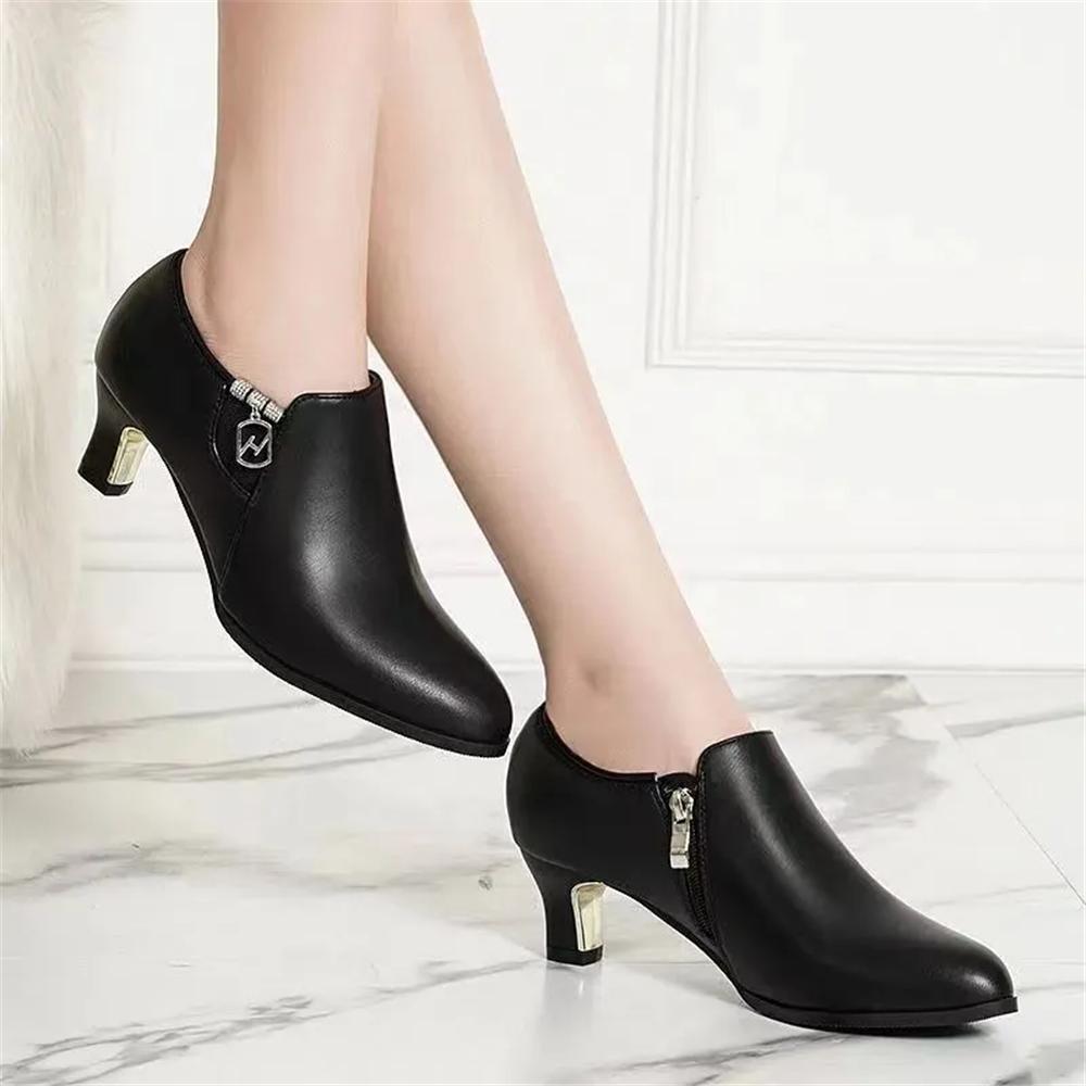  Women Cool Comfort Spring & Autumn Square Heel Shoes Lady Fashion Black Pu Leather Ankle Boots Botas Femininas A1394