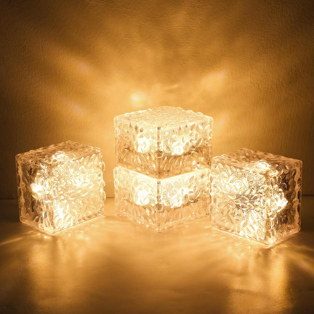 Solar Outdoor Recessed Garden Auto High IP65 Garden Landscape Solar Panel Ice Flower Suitable for and 4 Pieces Lights, Lights, On/Off, Brightness,