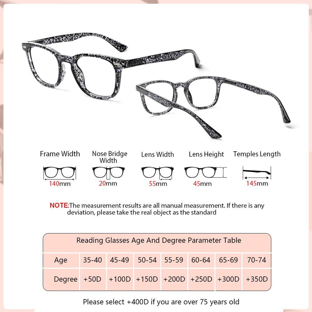 TUREZING Reading Glasses Men Women Metal Hinges Comfortable Decorative Printed Prescription Eyewear +2.0 +2.5