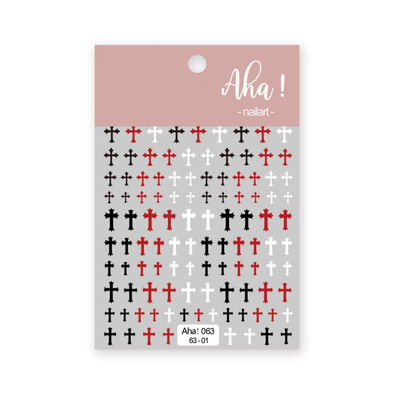 Aha 3D Nail Art Stickers - European & American Style, Red, Black & White Polka Dots, Cross & English Letters Design