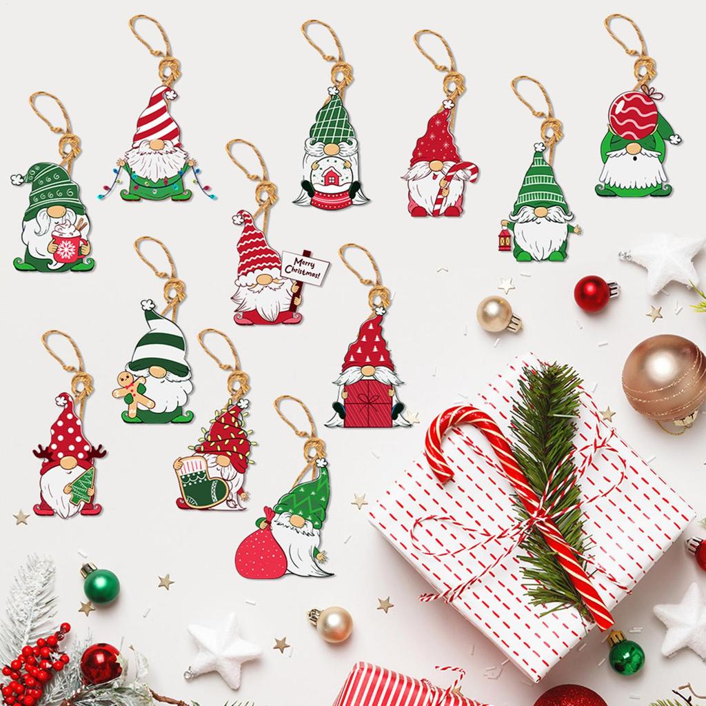 Christmas Tree Decorations Wooden Decorative Hangable 12 Pieces Decorative Christmas Pendant Santa Claus Decor For Indoor Home