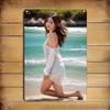 RETRO Advertising Sign Wall Art, Vintage Metal Sign Rustic Beach Decor, Elegant Woman in White Dress 2D Flat Wall Plate
