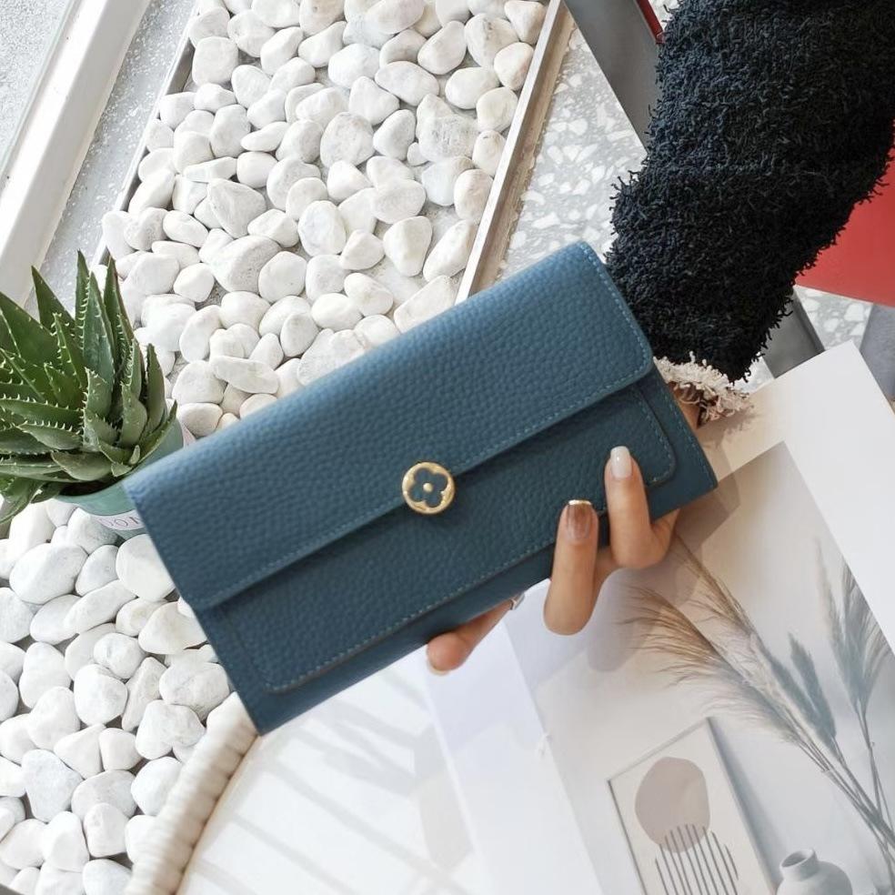 Portofele de lux din piele naturală pentru femei, portofel lung, design de marcă, închizătoare cu buton floare de prun, geantă plic, portofel din stratul întâi de piele de vacă, portofel fără logo