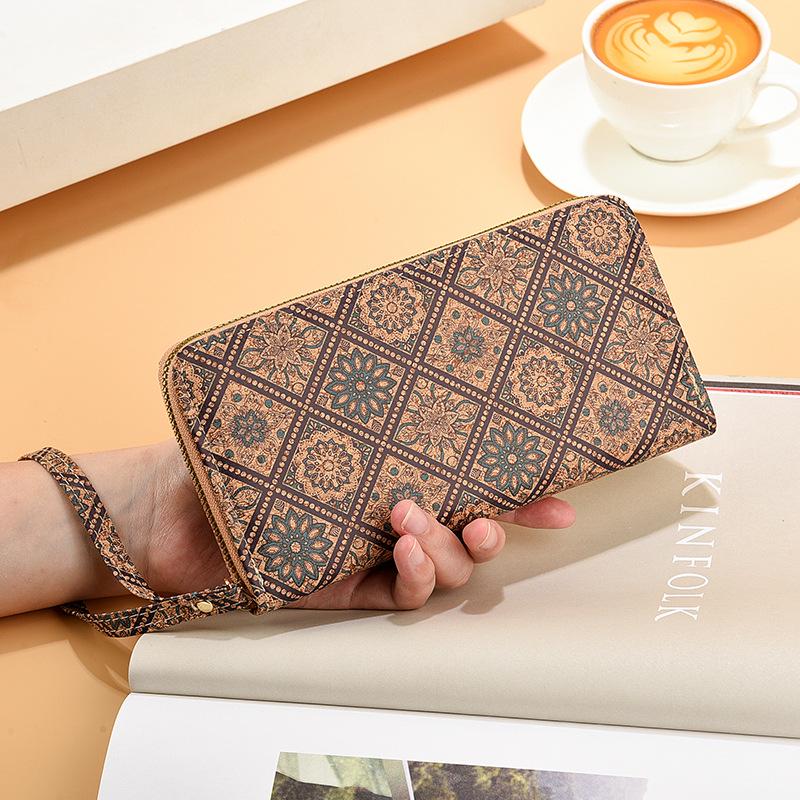 

Кошелек и сумка для телефона из пробковой зернистой кожи с поперечным зеркалом 2024 года на длинной молнии