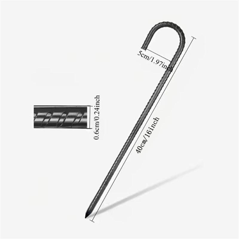 Camping Tent Stakes with a Pointed Ground End and J-Bend Head, Steel 8-Piece Set for Shelter Cord, Tarps, and Canopies