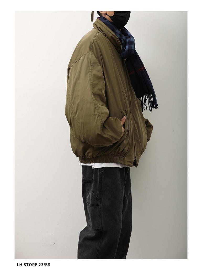 Men's Hong Kong Style Stand Collar Cotton Jacket - Autumn/Winter Retro, Warm, Loose, Versatile Outerwear.