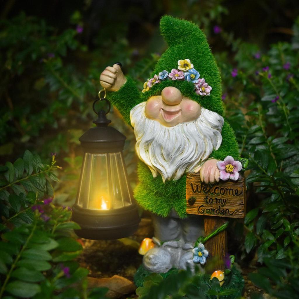 Décorations de Gnomes Pour Jardin Solaire Mignon Gnome de Jardin Avec Lanterne Éclairage Paysager Statuette de Nain Solaire pour Jardin