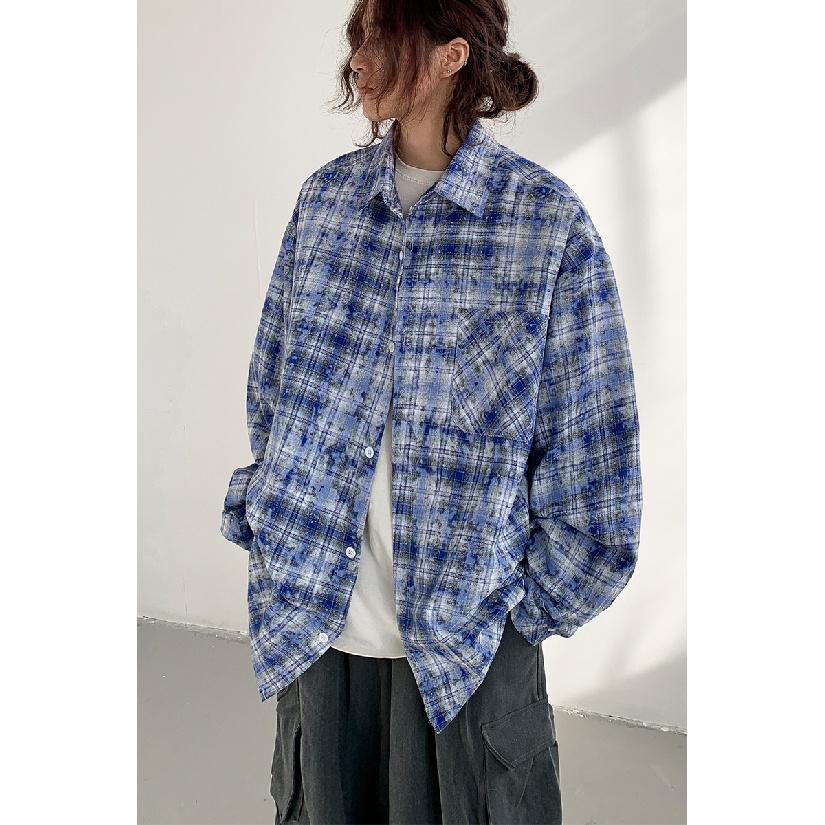 Blackbb Women's Tie-Dyed Plaid Shirt, 24 Spring and Autumn New Loose Casual Lazy Coat