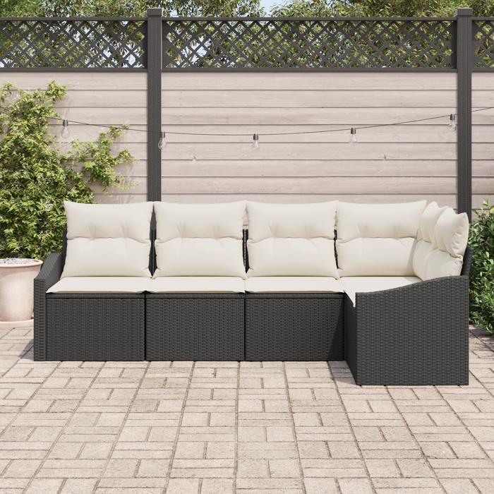 VidaXL Ensemble de salle à manger de jardin 5 pièces avec coussins en poly-rattan noir 3355386