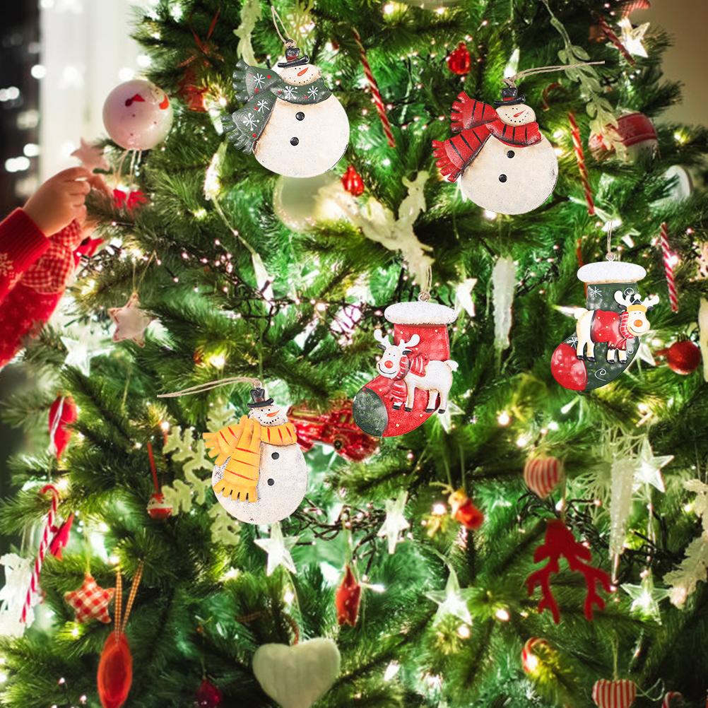 Christmas Hanging Ornaments Wrought Iron Snowman Stocking Christmas Tree Decorations Hanging Pendant Window Ornaments