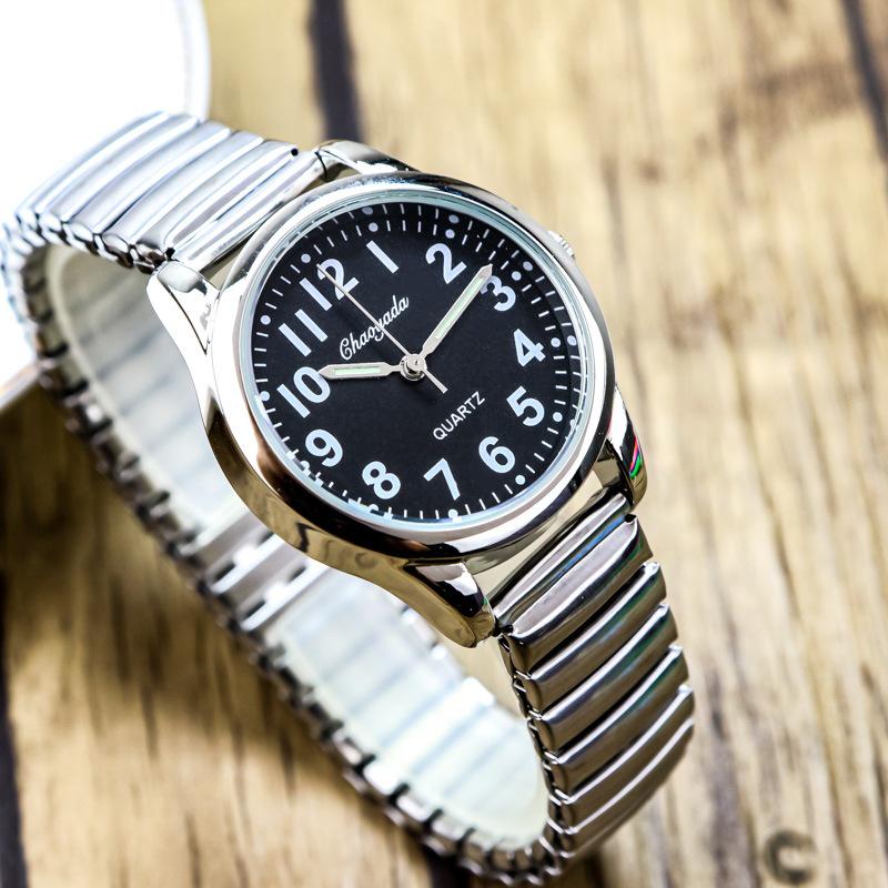 Large Number Luminous Elderly Quartz Watch with Waterproof Stainless Steel Elastic Band