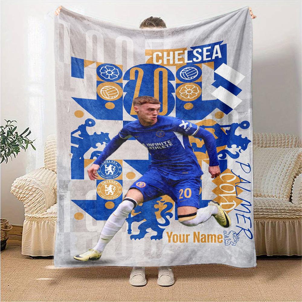 Chelsea Fc Football Player Customize Your Name Blanket Lightweight Customizable Blanket Soft Warm Cozy for Livingroom Office Seaside Bedding