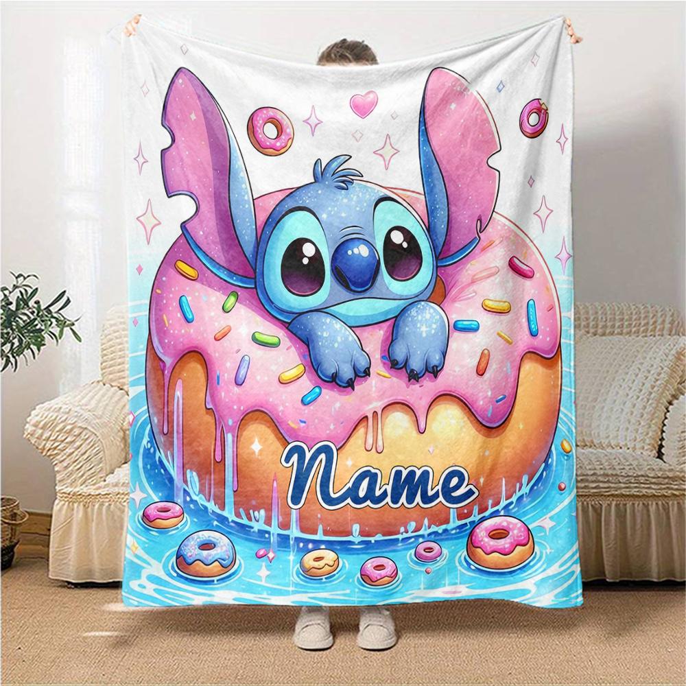 Custom Name Lilo & Stitch Floral Adventure blanket for Couch & Bed, Plush Cozy Fuzzy Blanket Super Soft & Warm Blankets for Fall and Winter. 0908407