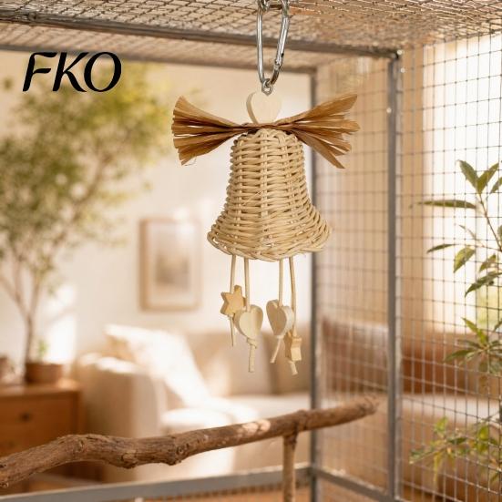 Parrot Toy Rattan Woven Toy, Bell Bird Chew Chewing with Bells or Balls, Cage Accessories for Cockatiels Budgies Small Medium