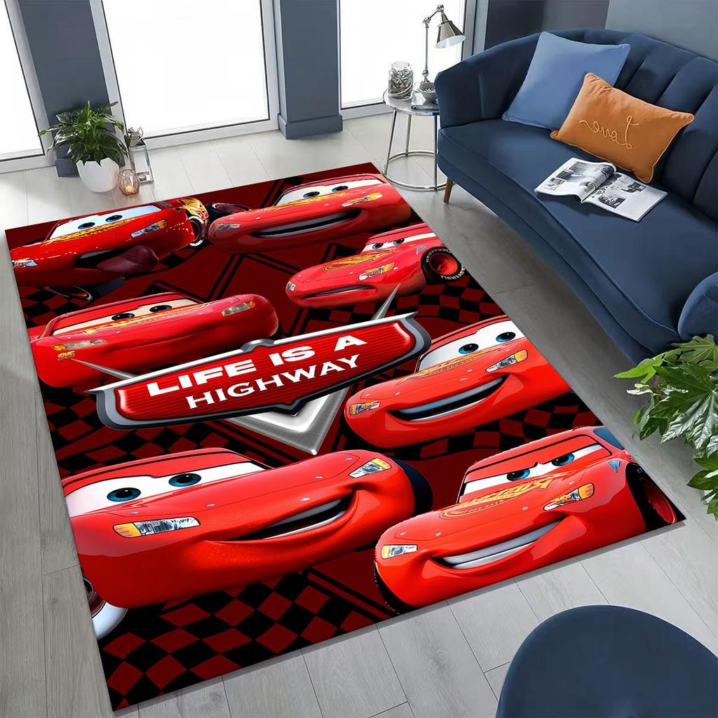 3D Lightning McQueen Cars Cartoon Rug for Bedroom Living Room Sofa Home Doormat Decor, Large Kids Play Non-slip Floor Mat Gift