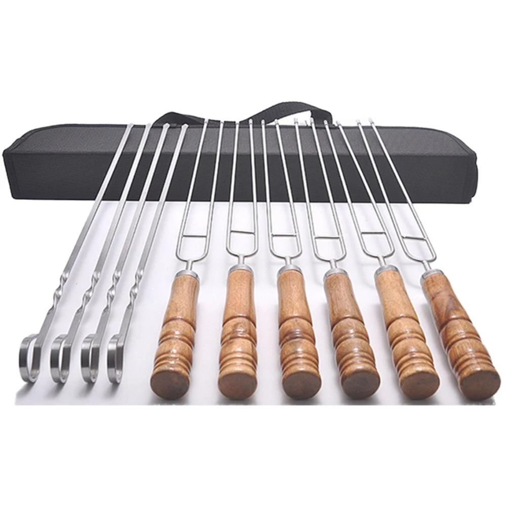 10pcs Reusable BBQ Skewers Stainless Steel Grilled Fork Barbecue Supplies Barbecue Stick  Sausage