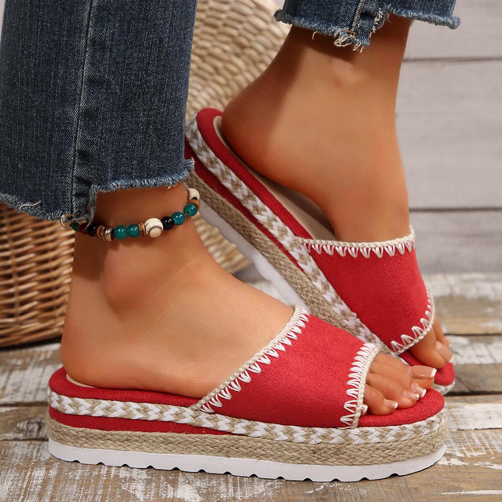 Women'S Platform Slip Sandals Fashionable And Casual Solid Color Fabric Upper Women Heeled Sandals Sandals Women Size 8 Wedge