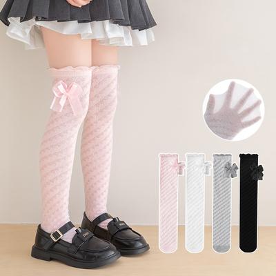 Calcetines Largos para Bebés Niñas con Lazo Finos Transpirables de Moda Hasta la Pantorrilla Hasta la Rodilla Medias de Princesa Para Niños