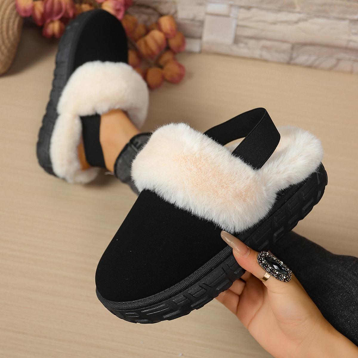

Fashion Cotton Slippers Women New Winter Furry Fashion Warm Shoes Ankles Plush Cozy Slides for Home Indoor Soft Sole Cotton Slides Women 36 чёрный