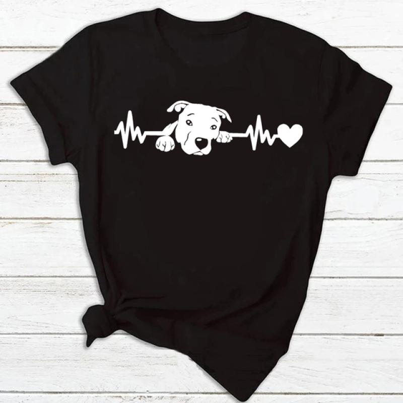 Frauen T Shirt Mode Hund Herzschlag Druck T-shirt Lustige 90er Jahre Druck T T-shirt Frauen T-shirt für Weibliche rote Hemd Kleidung Tops