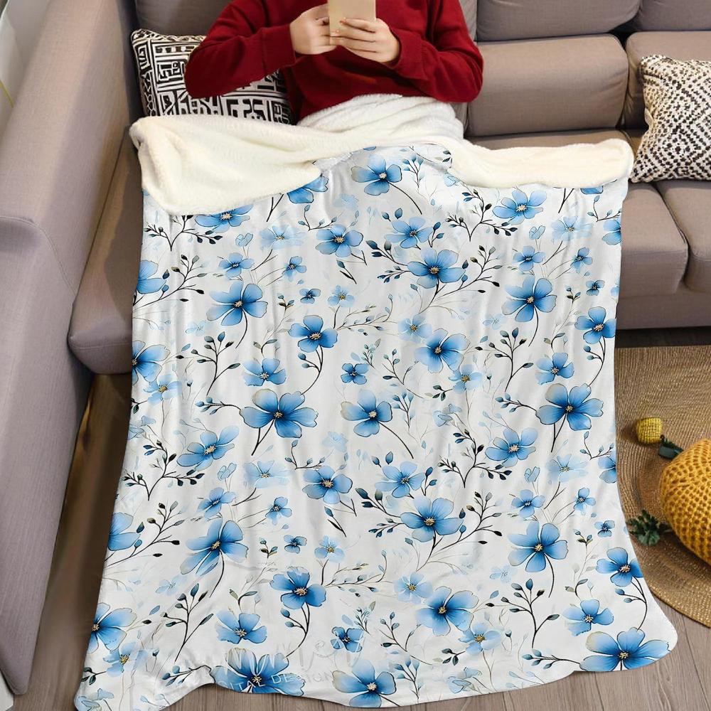 Sky Blue Floral Trail Flannel Blanket Warm Soft Halloween Christmas Couch Warm Cozy Decorative Decor Gift for All Season