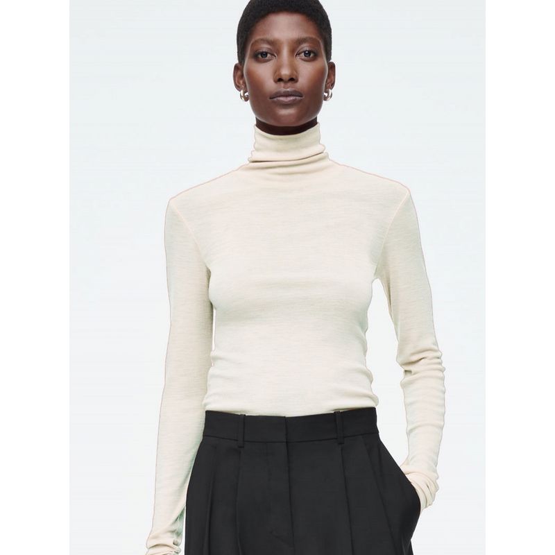 Mernu Wool Blend Sweater Turtleneck Basic White Slim fit Slimming Angora Knit Bottoming Shirt French style