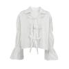 1116 Spring New Commuter White Lace-Up Lantern Sleeve Top Women's Fashion Lapel Long Sleeve Shirt European and American Women's Clothing