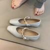 Vintage Square Toe Shallow Mouth Mary Jane Shoes Women One-line Buckle Belt Solid Genuine  Women Single Shoes All Match