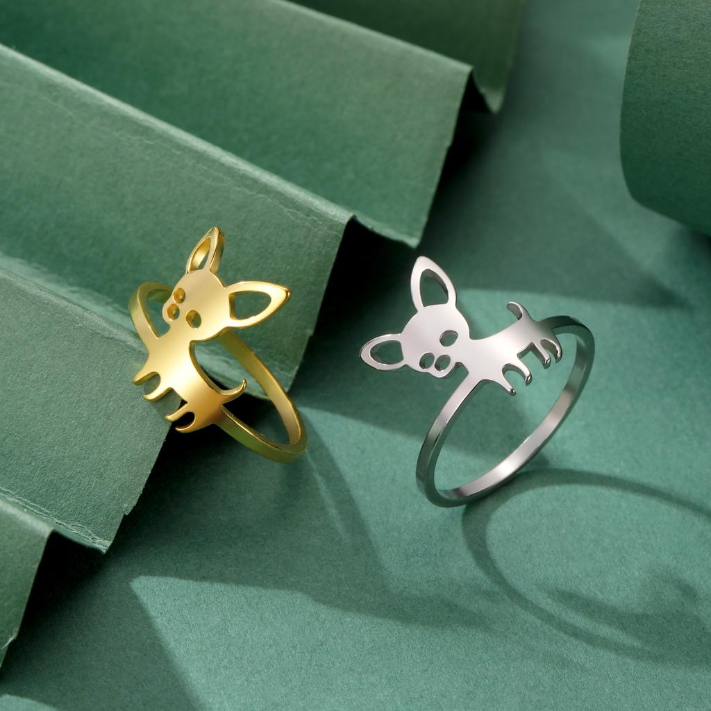 Cute Chihuahua Dog Ring Stainless Steel Gold Women Rings Animal Jewelry Birthday Gift