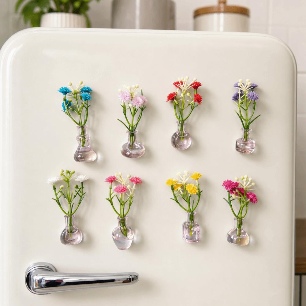8/10Pcs DIY Mini Glass Vase Magnets Modern Creative Refrigerator Magnets Vase with Fake Flower Funny Tiny Magnetic Bud Vases
