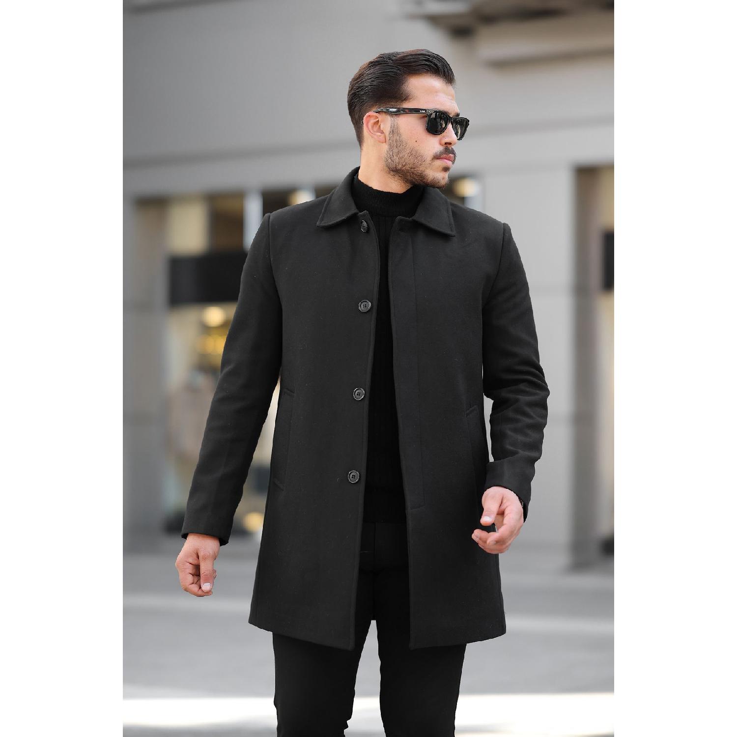 

Мужское повседневное ветрозащитное длинное черное пальто с манжетами на пуговицах S чёрный