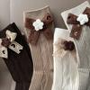 Women's Bow Floral Knit Crew Socks Thick Warm Cashmere-Like Cotton Socks Cute Lace Decor Winter Socks Soft and Breathable
